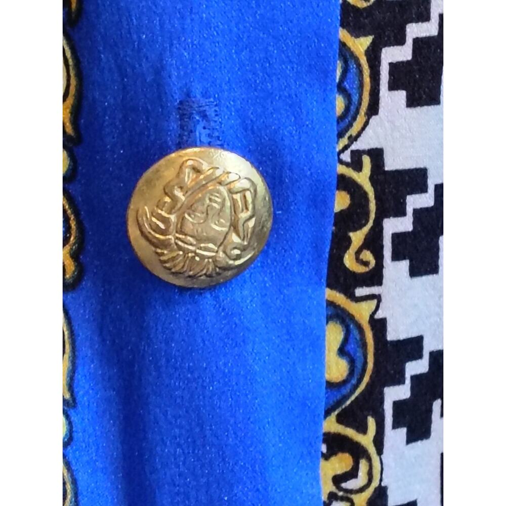 VTG 80s 90s Aris A 100% Silk Baroque Houndstooth Blouse L Royal Blue Gold... - Picture 4 of 11